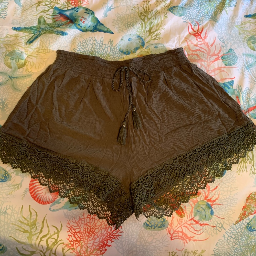 MUDD Swing Shorts Olive Green With Crochet Detail